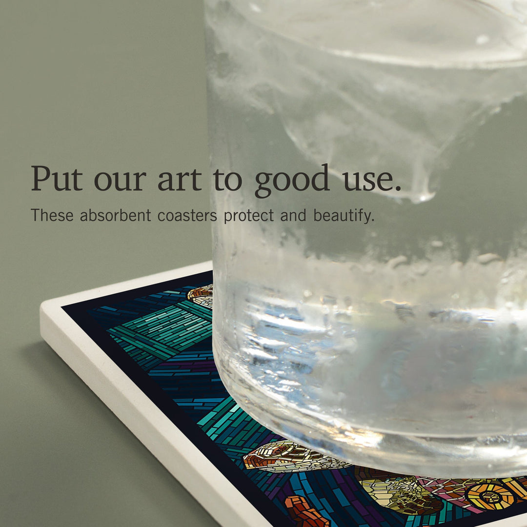 Outer Banks, North Carolina, Sea Turtle Mosaic, Coasters Coasters Lantern Press