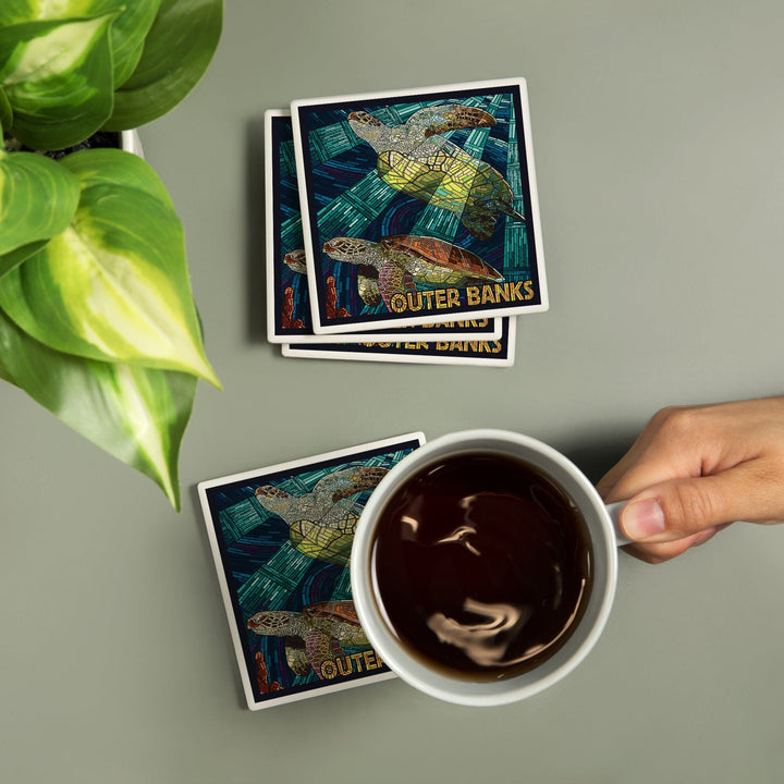 Outer Banks, North Carolina, Sea Turtle Mosaic, Coasters Coasters Lantern Press