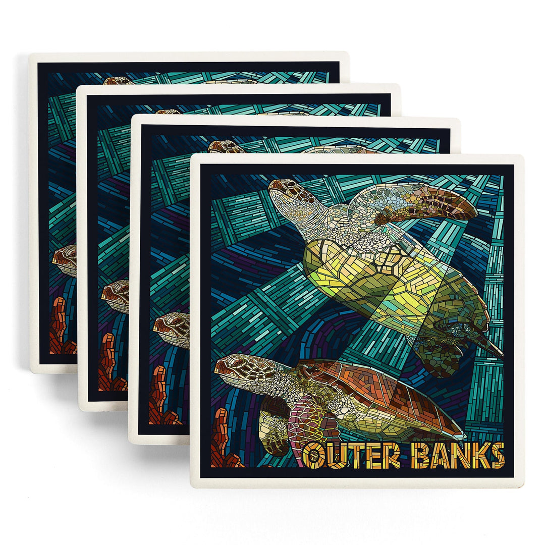 Outer Banks, North Carolina, Sea Turtle Mosaic, Coasters Coasters Lantern Press