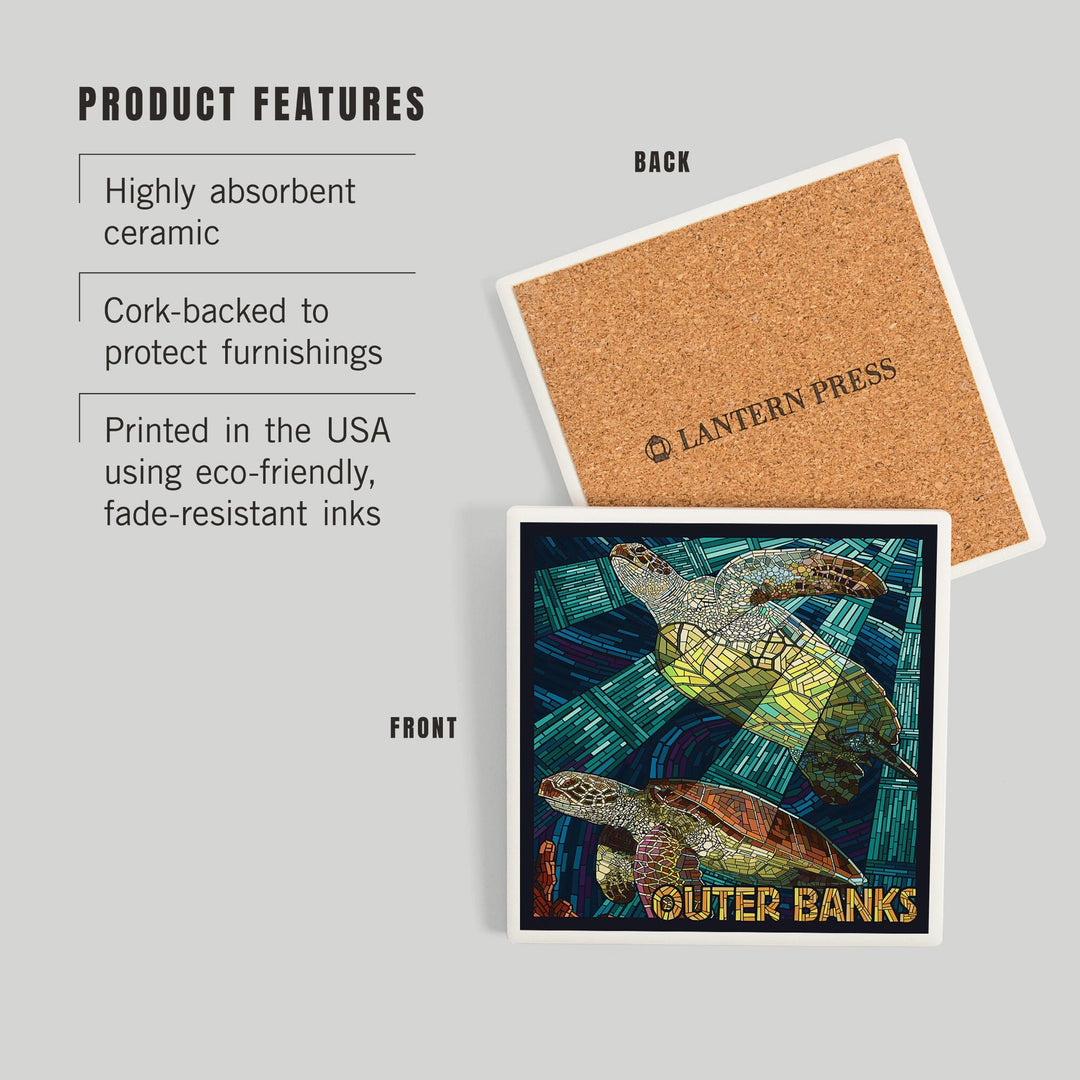 Outer Banks, North Carolina, Sea Turtle Mosaic, Coasters Coasters Lantern Press