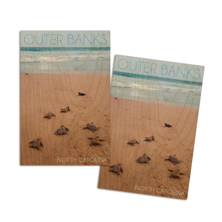 Outer Banks, North Carolina, Sea Turtles Hatching, Lantern Press Photography, Wood Signs and Postcards Wood Lantern Press 4x6 Wood Postcard Set