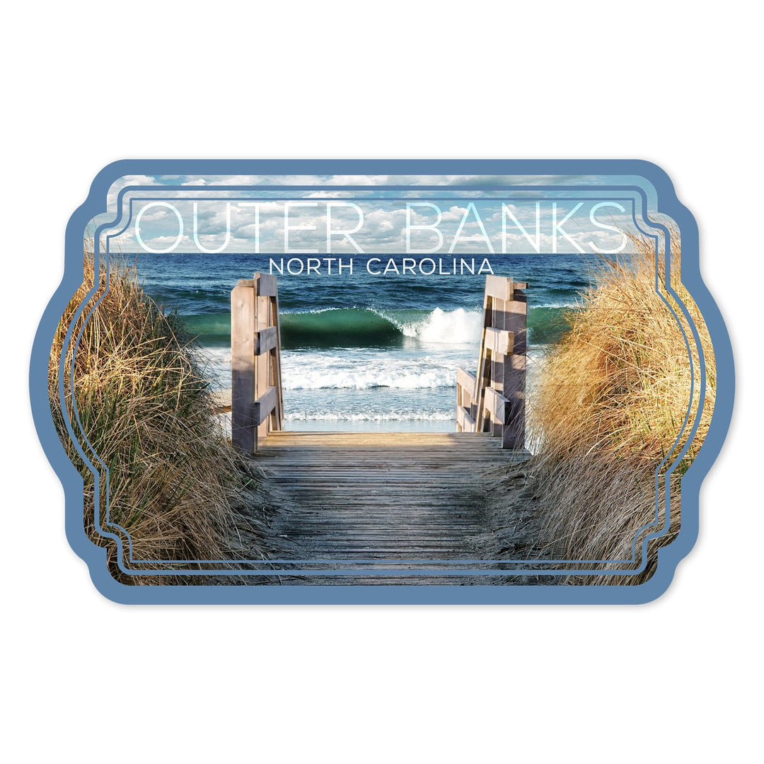 Outer Banks, North Carolina, Stairs to Beach, Contour, Lantern Press Photography, Vinyl Sticker Sticker Lantern Press