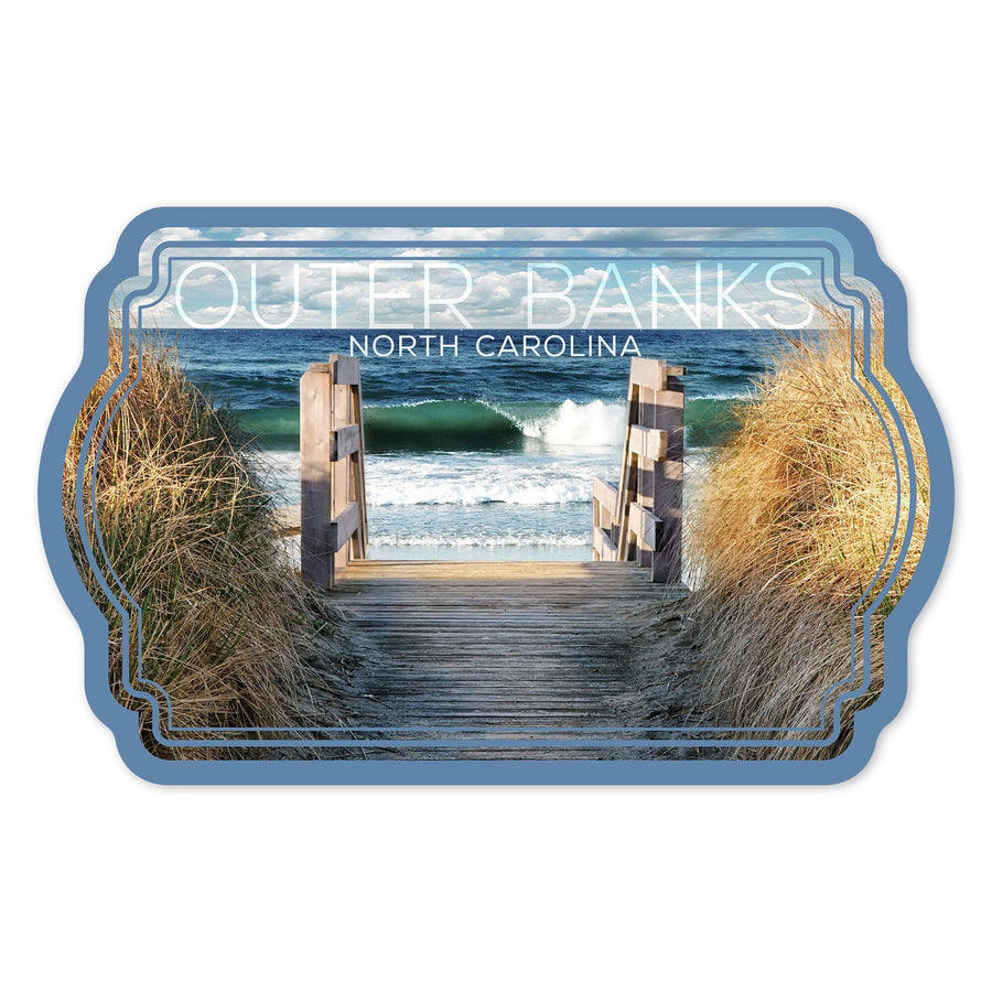 Outer Banks, North Carolina, Stairs to Beach, Contour, Lantern Press Photography, Vinyl Sticker Sticker Lantern Press