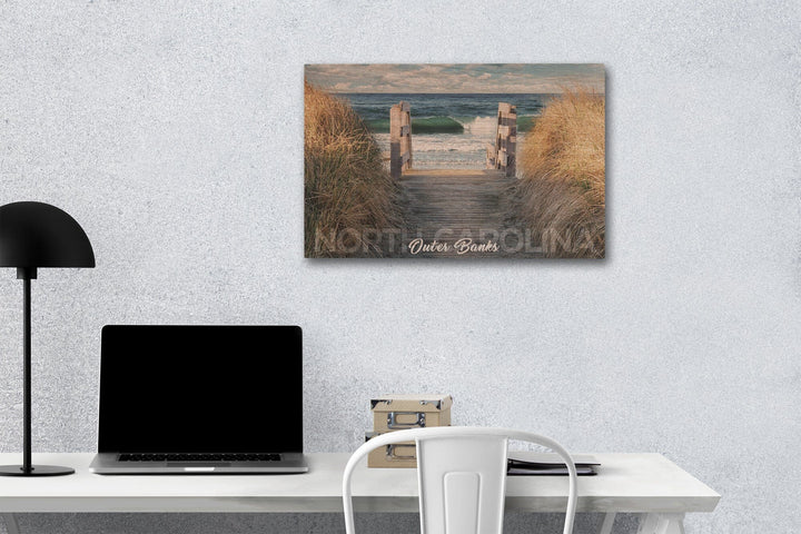 Outer Banks, North Carolina, Stairs to Beach, Lantern Press Photography, Wood Signs and Postcards Wood Lantern Press 12 x 18 Wood Gallery Print