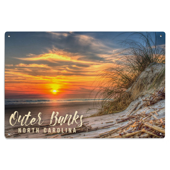 Outer Banks, North Carolina, Sunset on Beach, Lantern Press Photography, Wood Signs and Postcards Wood Lantern Press