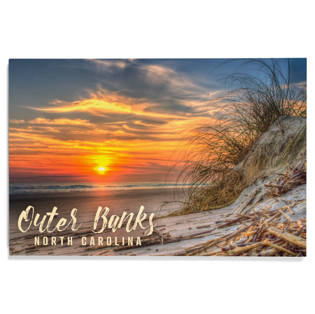 Outer Banks, North Carolina, Sunset on Beach, Lantern Press Photography, Wood Signs and Postcards Wood Lantern Press