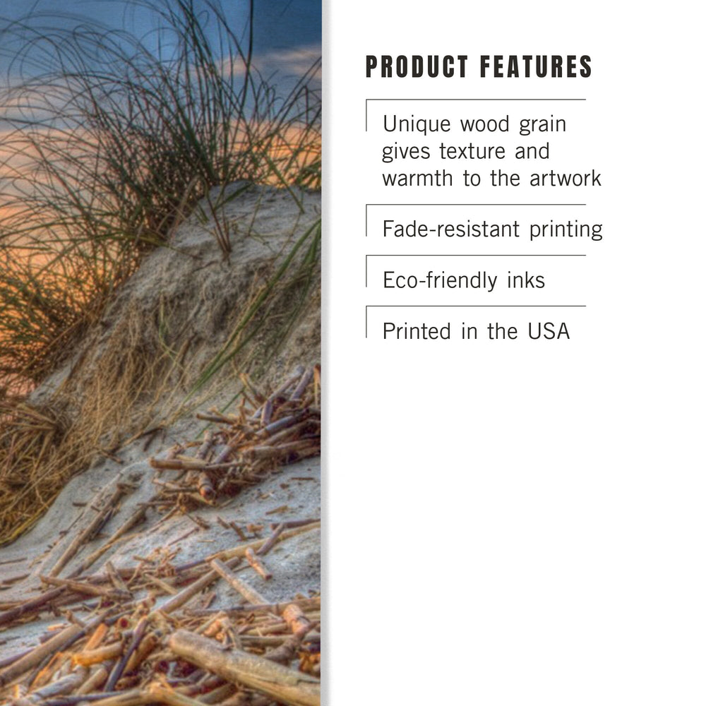 Outer Banks, North Carolina, Sunset on Beach, Lantern Press Photography, Wood Signs and Postcards Wood Lantern Press