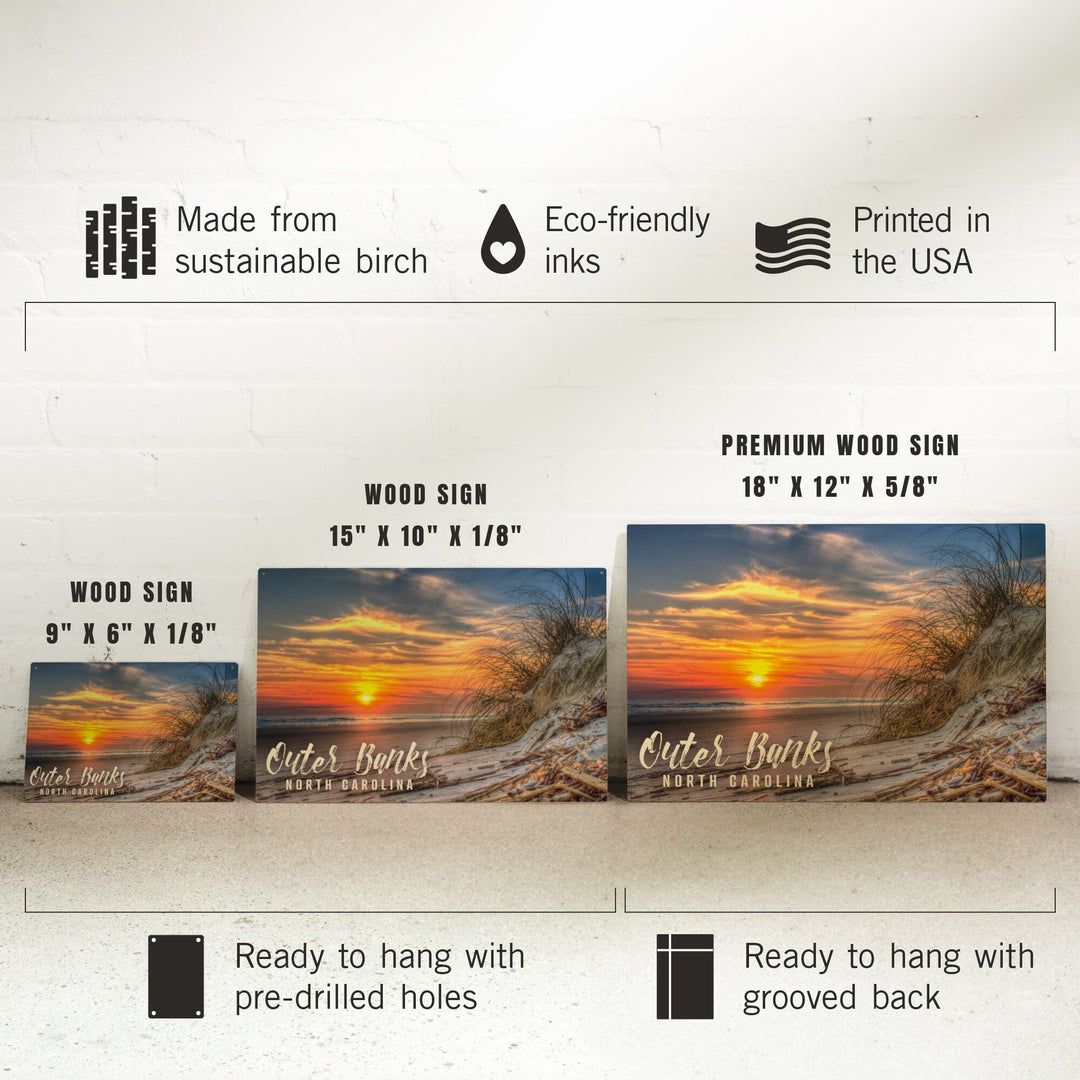 Outer Banks, North Carolina, Sunset on Beach, Lantern Press Photography, Wood Signs and Postcards Wood Lantern Press