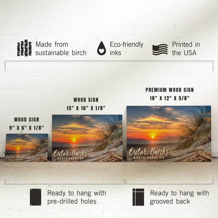 Outer Banks, North Carolina, Sunset on Beach, Lantern Press Photography, Wood Signs and Postcards Wood Lantern Press