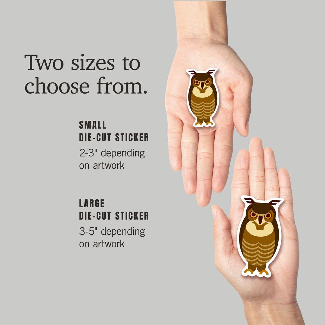 Owl, Dark Brown, Geometric, Contour, Lantern Press Artwork, Vinyl Sticker Sticker Lantern Press