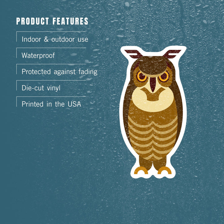 Owl, Dark Brown, Geometric, Contour, Lantern Press Artwork, Vinyl Sticker Sticker Lantern Press