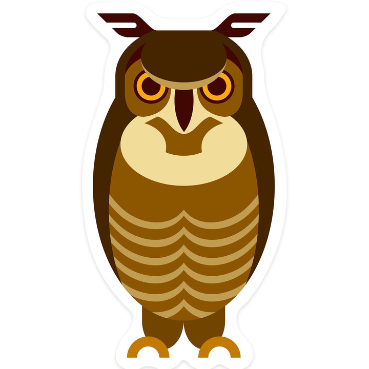 Owl, Dark Brown, Geometric, Contour, Lantern Press Artwork, Vinyl Sticker Sticker Lantern Press