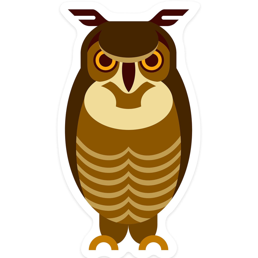 Owl, Dark Brown, Geometric, Contour, Lantern Press Artwork, Vinyl Sticker Sticker Lantern Press