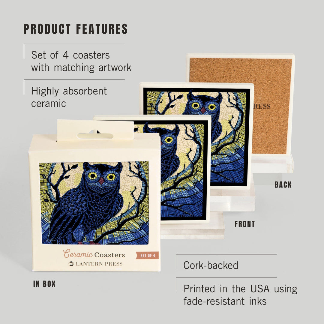 Owl, Paper Mosaic, Coasters Coasters Lantern Press