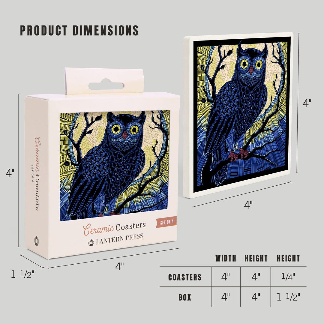 Owl, Paper Mosaic, Coasters Coasters Lantern Press