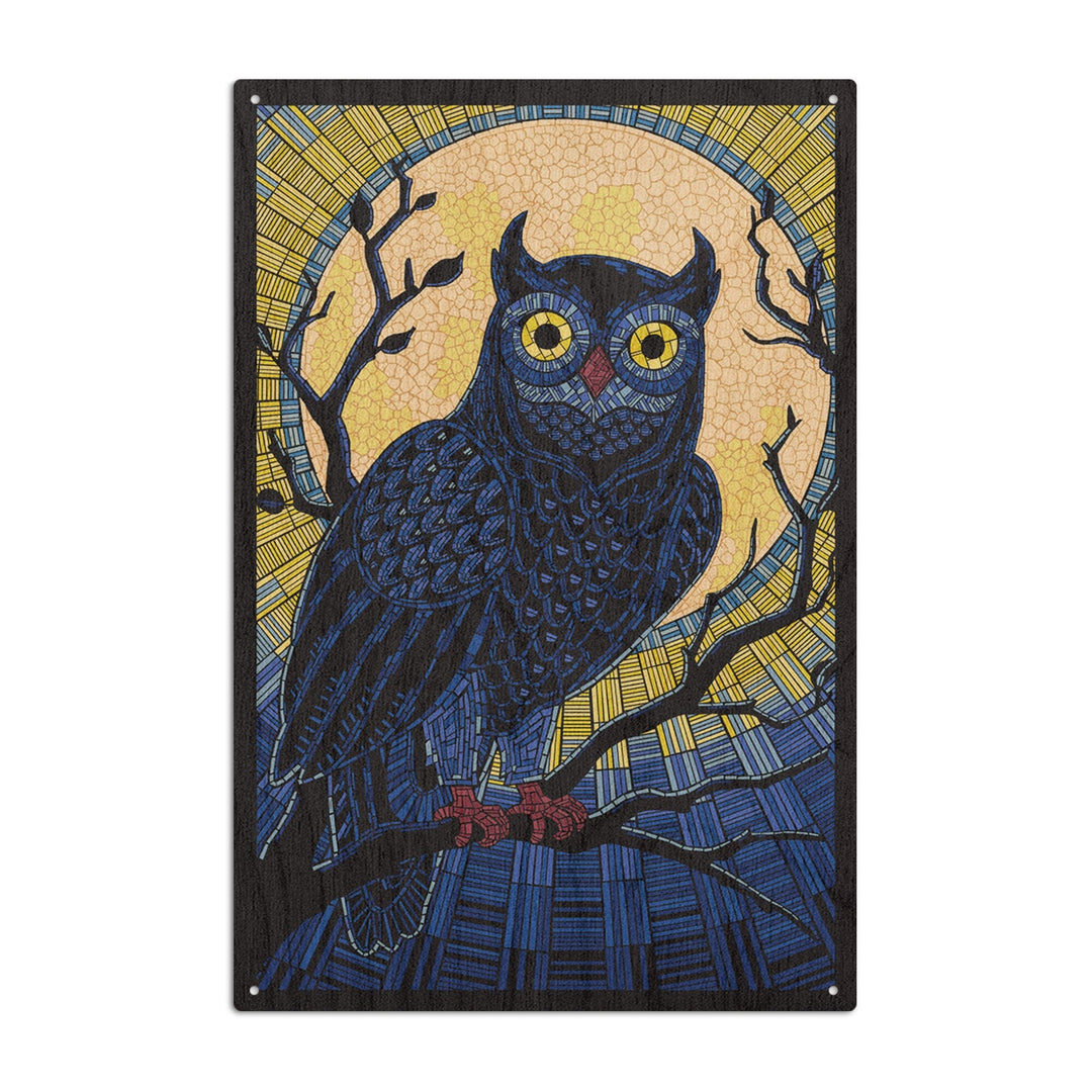 Owl, Paper Mosaic, Lantern Press Artwork, Wood Signs and Postcards Wood Lantern Press 10 x 15 Wood Sign
