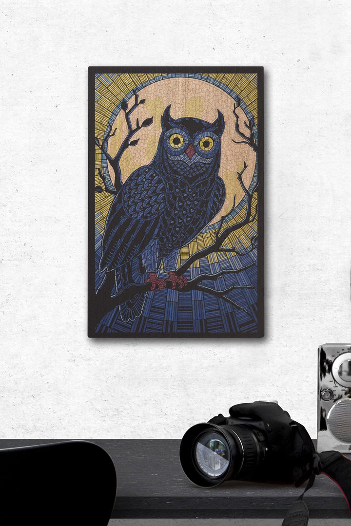 Owl, Paper Mosaic, Lantern Press Artwork, Wood Signs and Postcards Wood Lantern Press 12 x 18 Wood Gallery Print