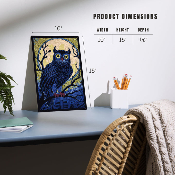 Owl, Paper Mosaic, Lantern Press Artwork, Wood Signs and Postcards Wood Lantern Press