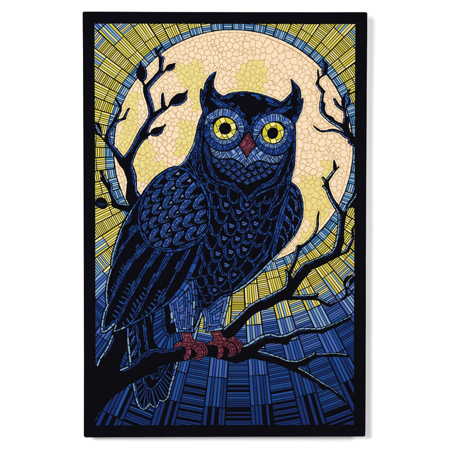 Owl, Paper Mosaic, Lantern Press Artwork, Wood Signs and Postcards Wood Lantern Press