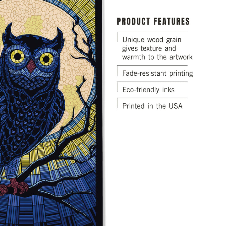 Owl, Paper Mosaic, Lantern Press Artwork, Wood Signs and Postcards Wood Lantern Press