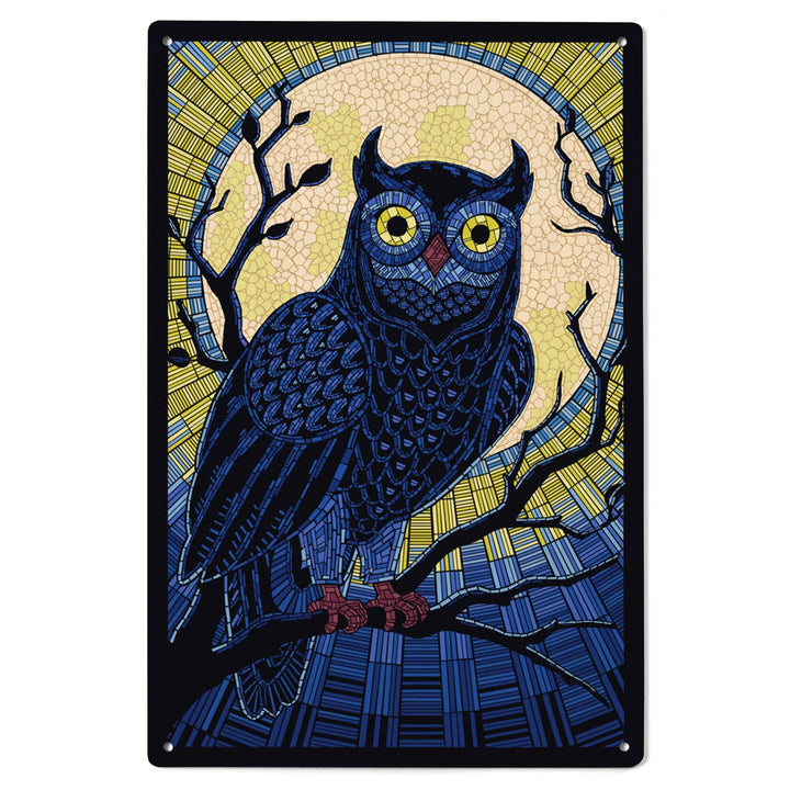 Owl, Paper Mosaic, Lantern Press Artwork, Wood Signs and Postcards Wood Lantern Press