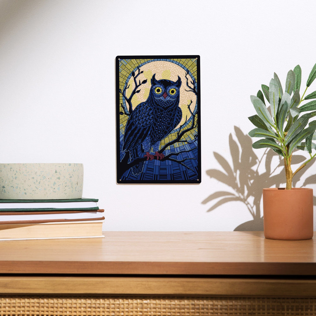 Owl, Paper Mosaic, Lantern Press Artwork, Wood Signs and Postcards Wood Lantern Press