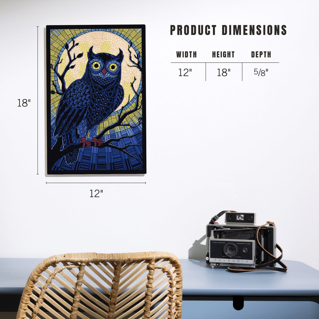 Owl, Paper Mosaic, Lantern Press Artwork, Wood Signs and Postcards Wood Lantern Press
