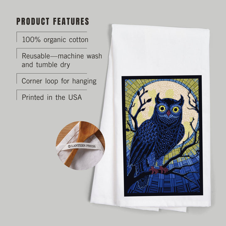 Owl, Paper Mosaic, Organic Cotton Kitchen Tea Towels Kitchen Lantern Press