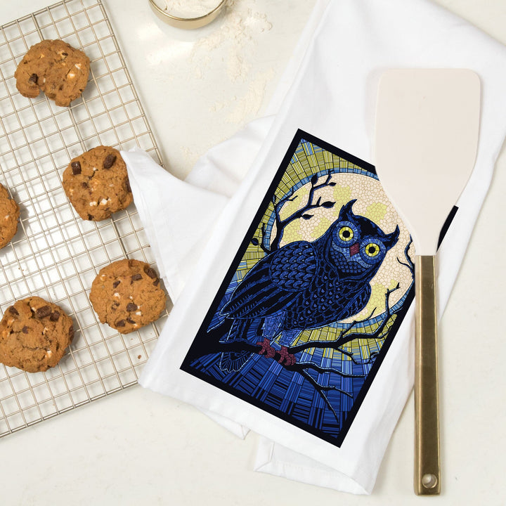 Owl, Paper Mosaic, Organic Cotton Kitchen Tea Towels Kitchen Lantern Press