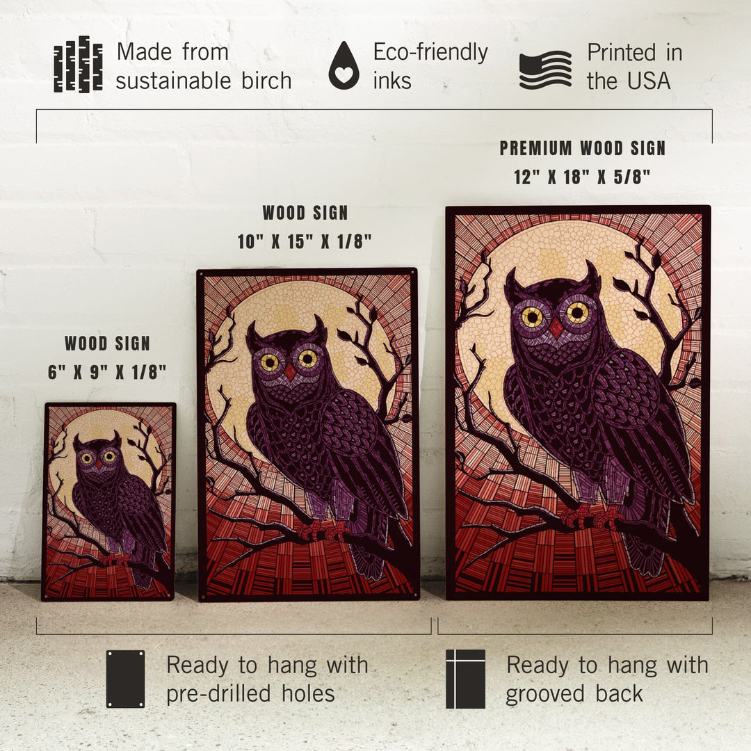 Owl, Paper Mosaic (Red), Lantern Press Poster, Wood Signs and Postcards Wood Lantern Press