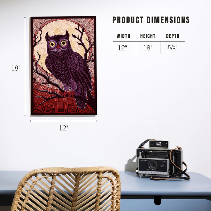 Owl, Paper Mosaic (Red), Lantern Press Poster, Wood Signs and Postcards Wood Lantern Press