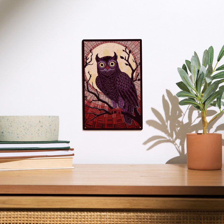 Owl, Paper Mosaic (Red), Lantern Press Poster, Wood Signs and Postcards Wood Lantern Press