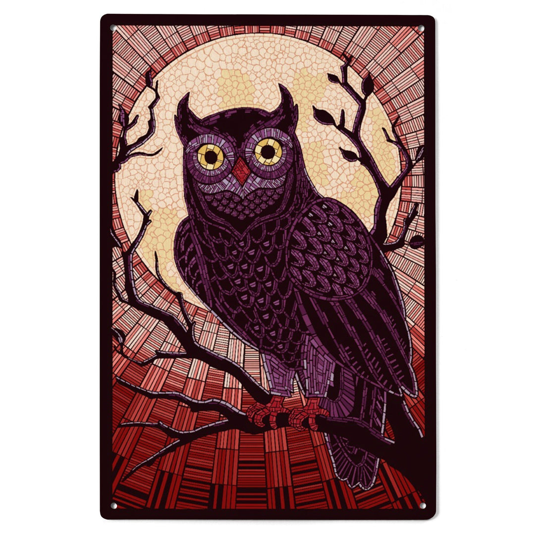 Owl, Paper Mosaic (Red), Lantern Press Poster, Wood Signs and Postcards Wood Lantern Press