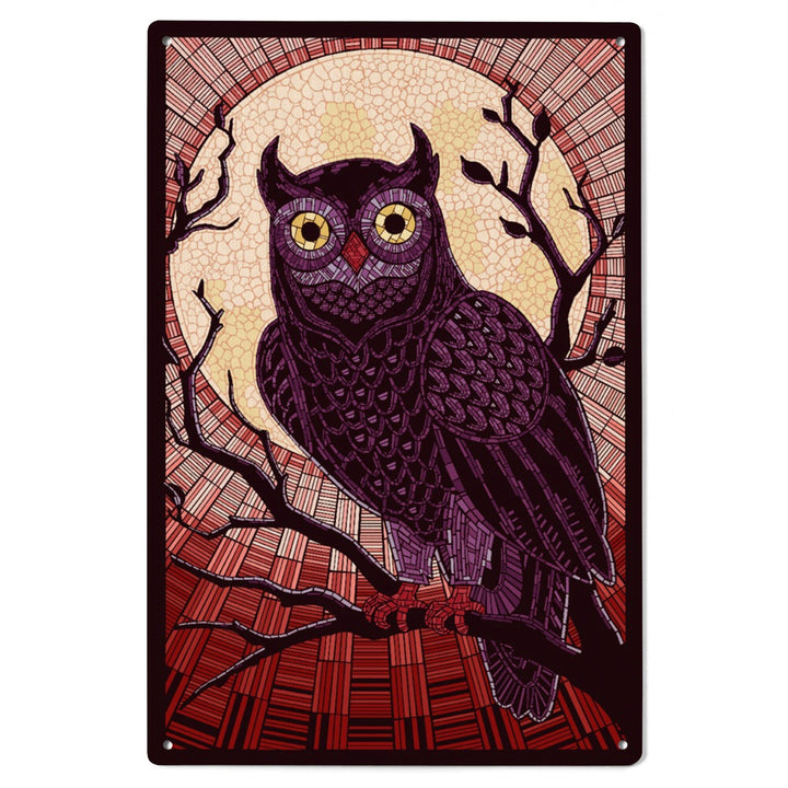 Owl, Paper Mosaic (Red), Lantern Press Poster, Wood Signs and Postcards Wood Lantern Press