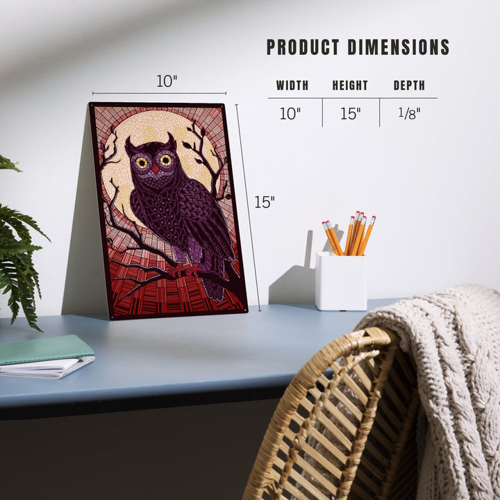 Owl, Paper Mosaic (Red), Lantern Press Poster, Wood Signs and Postcards Wood Lantern Press