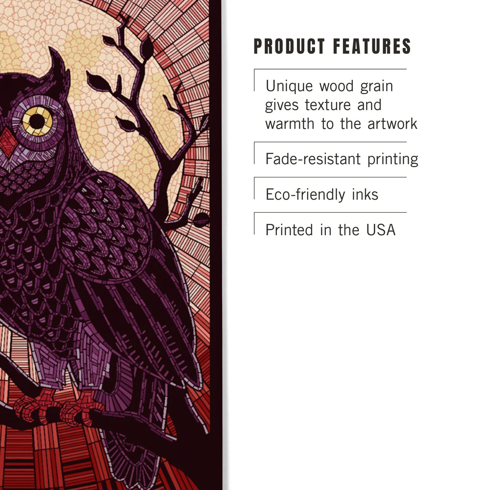 Owl, Paper Mosaic (Red), Lantern Press Poster, Wood Signs and Postcards Wood Lantern Press
