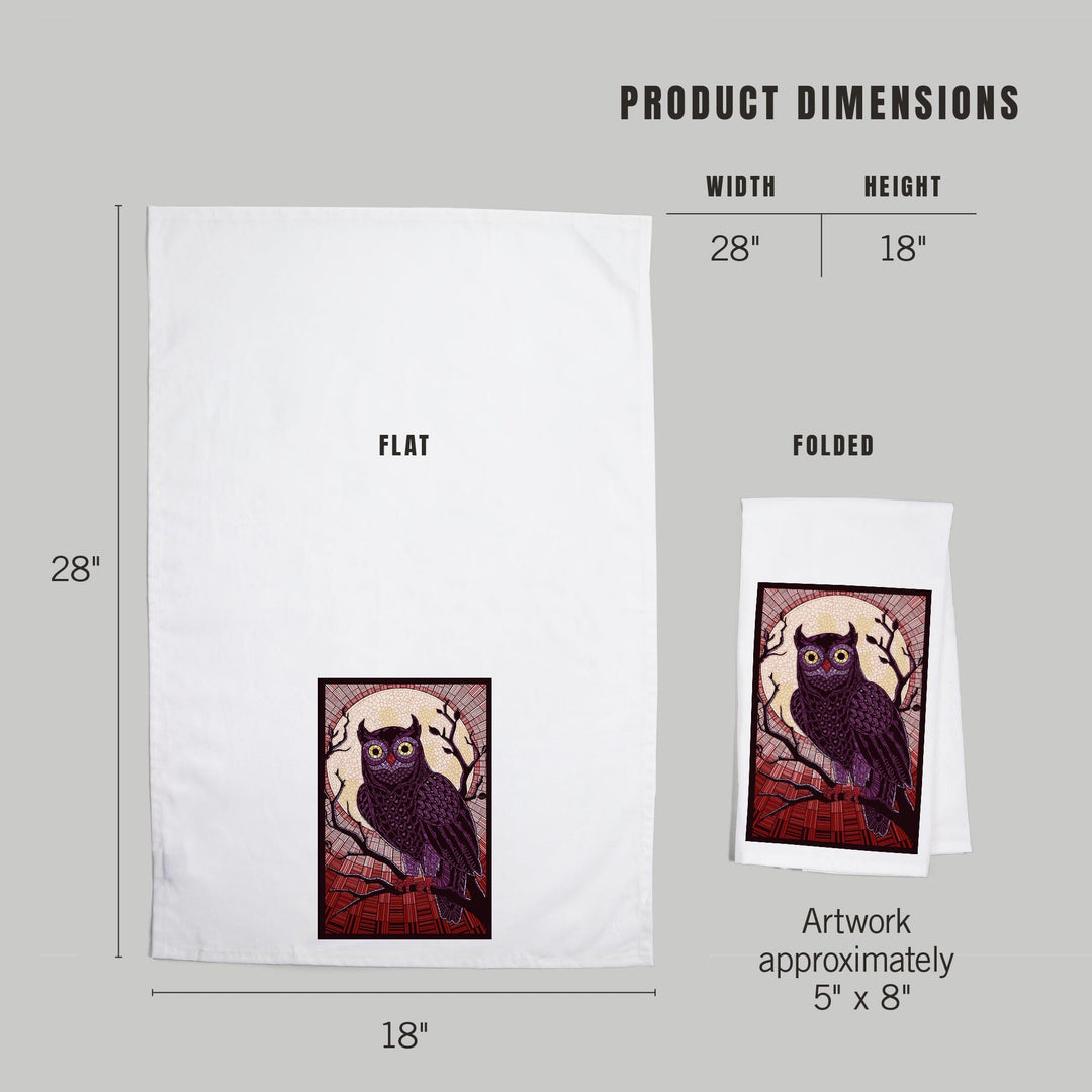 Owl, Paper Mosaic (Red), Organic Cotton Kitchen Tea Towels Kitchen Lantern Press