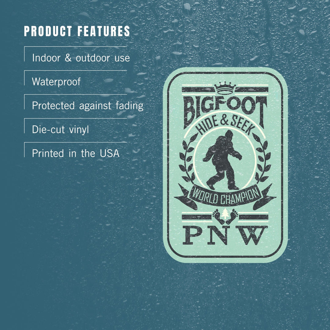Pacific Northwest, Bigfoot Hide and Seek, Contour, Vinyl Sticker Sticker Lantern Press