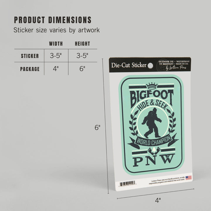 Pacific Northwest, Bigfoot Hide and Seek, Contour, Vinyl Sticker Sticker Lantern Press