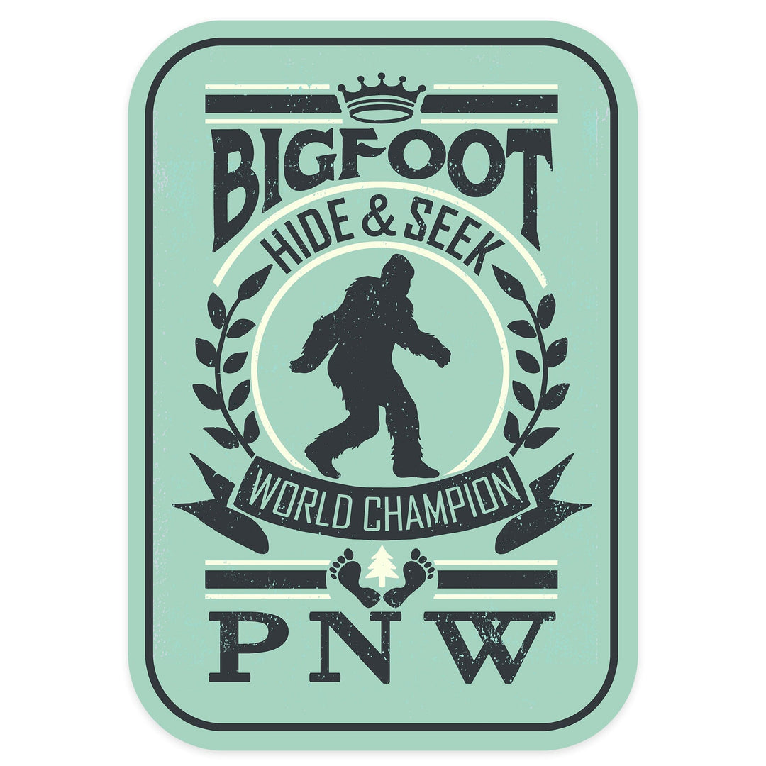 Pacific Northwest, Bigfoot Hide and Seek, Contour, Vinyl Sticker Sticker Lantern Press