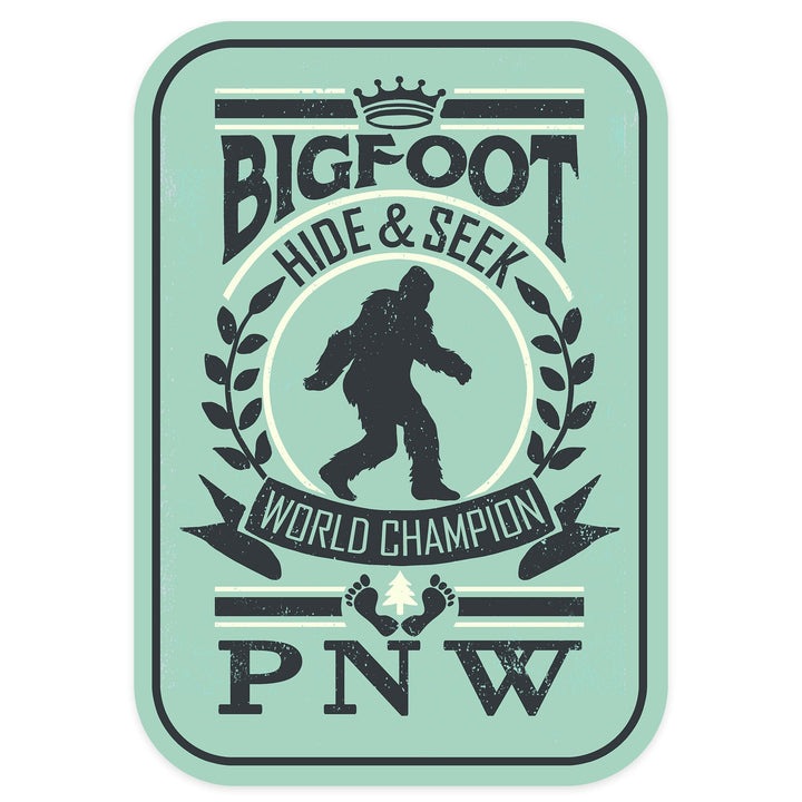 Pacific Northwest, Bigfoot Hide and Seek, Contour, Vinyl Sticker Sticker Lantern Press