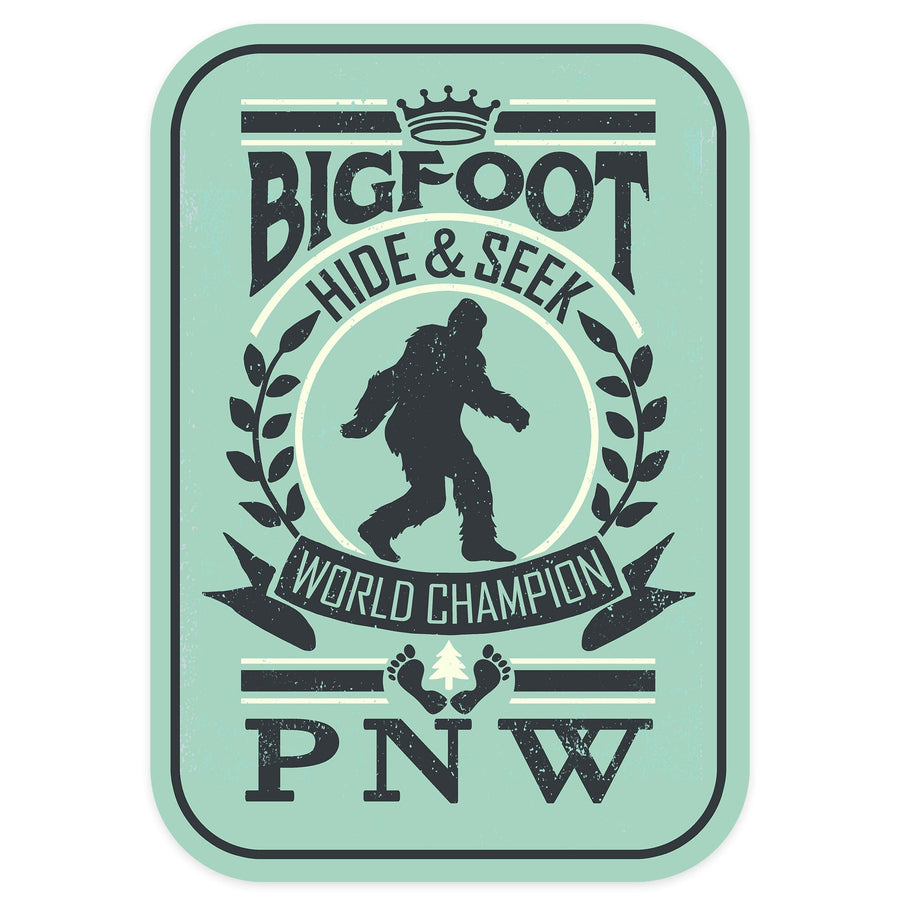 Pacific Northwest, Bigfoot Hide and Seek, Contour, Vinyl Sticker Sticker Lantern Press