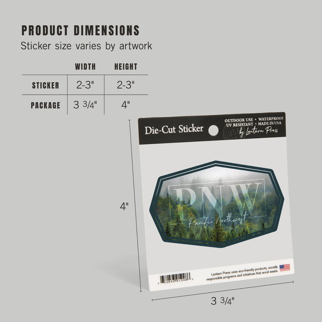 Pacific Northwest, Fog & Forest, Contour, Lantern Press Photography, Vinyl Sticker Sticker Lantern Press