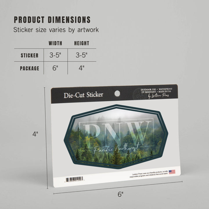 Pacific Northwest, Fog & Forest, Contour, Lantern Press Photography, Vinyl Sticker Sticker Lantern Press