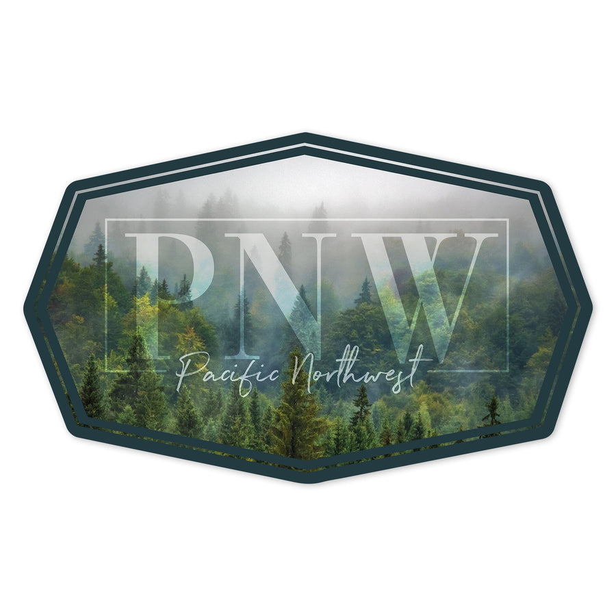 Pacific Northwest, Fog & Forest, Contour, Lantern Press Photography, Vinyl Sticker Sticker Lantern Press