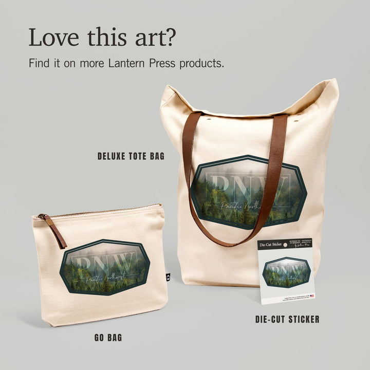 Pacific Northwest, Fog & Forest, Contour, Lantern Press Photography, Vinyl Sticker Sticker Lantern Press