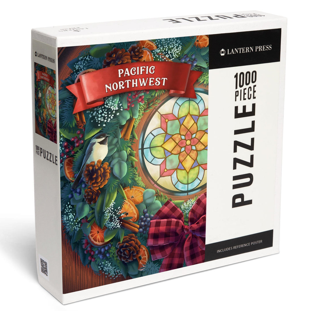 Pacific Northwest, Front Door with Wreath, Jigsaw Puzzle Puzzle Lantern Press