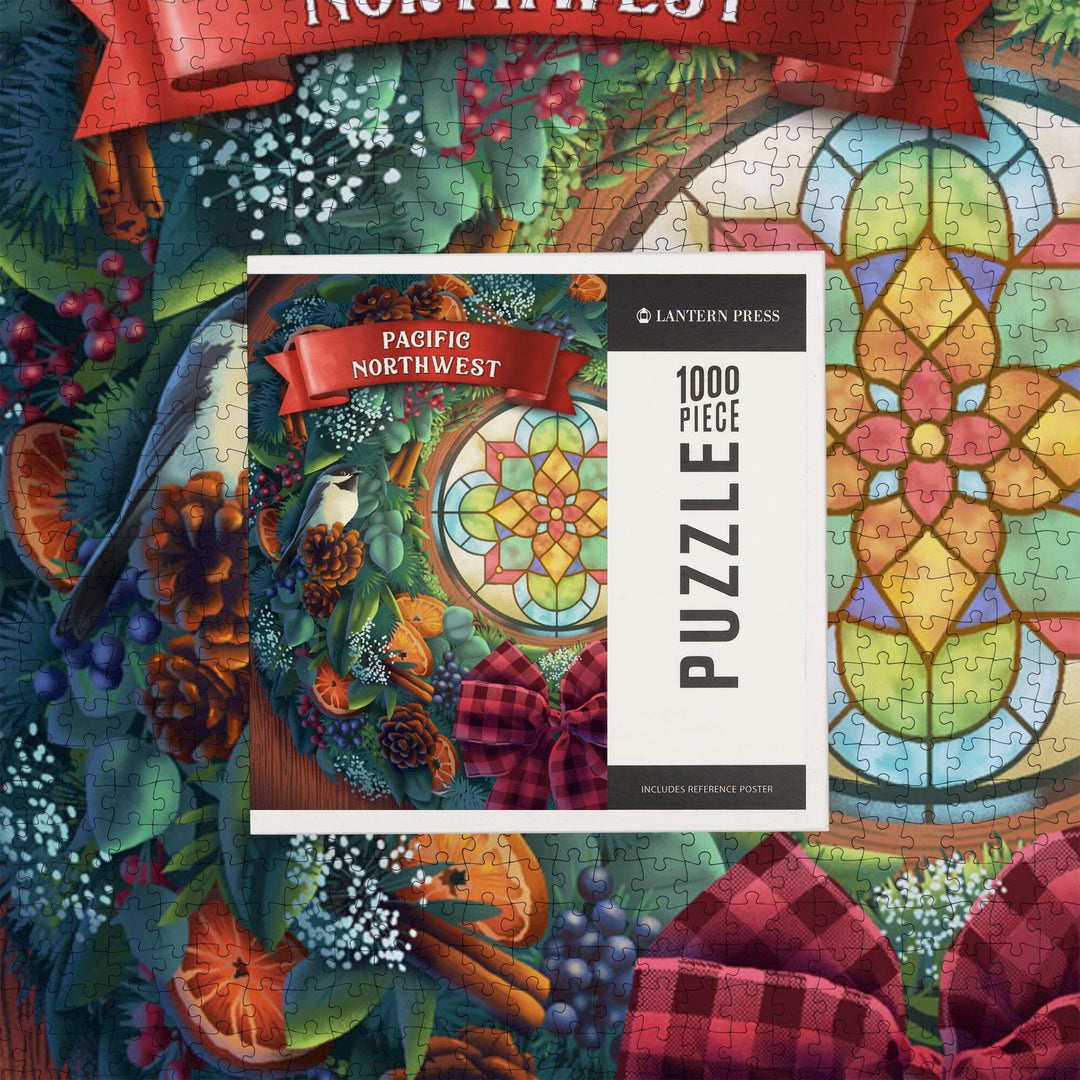 Pacific Northwest, Front Door with Wreath, Jigsaw Puzzle Puzzle Lantern Press