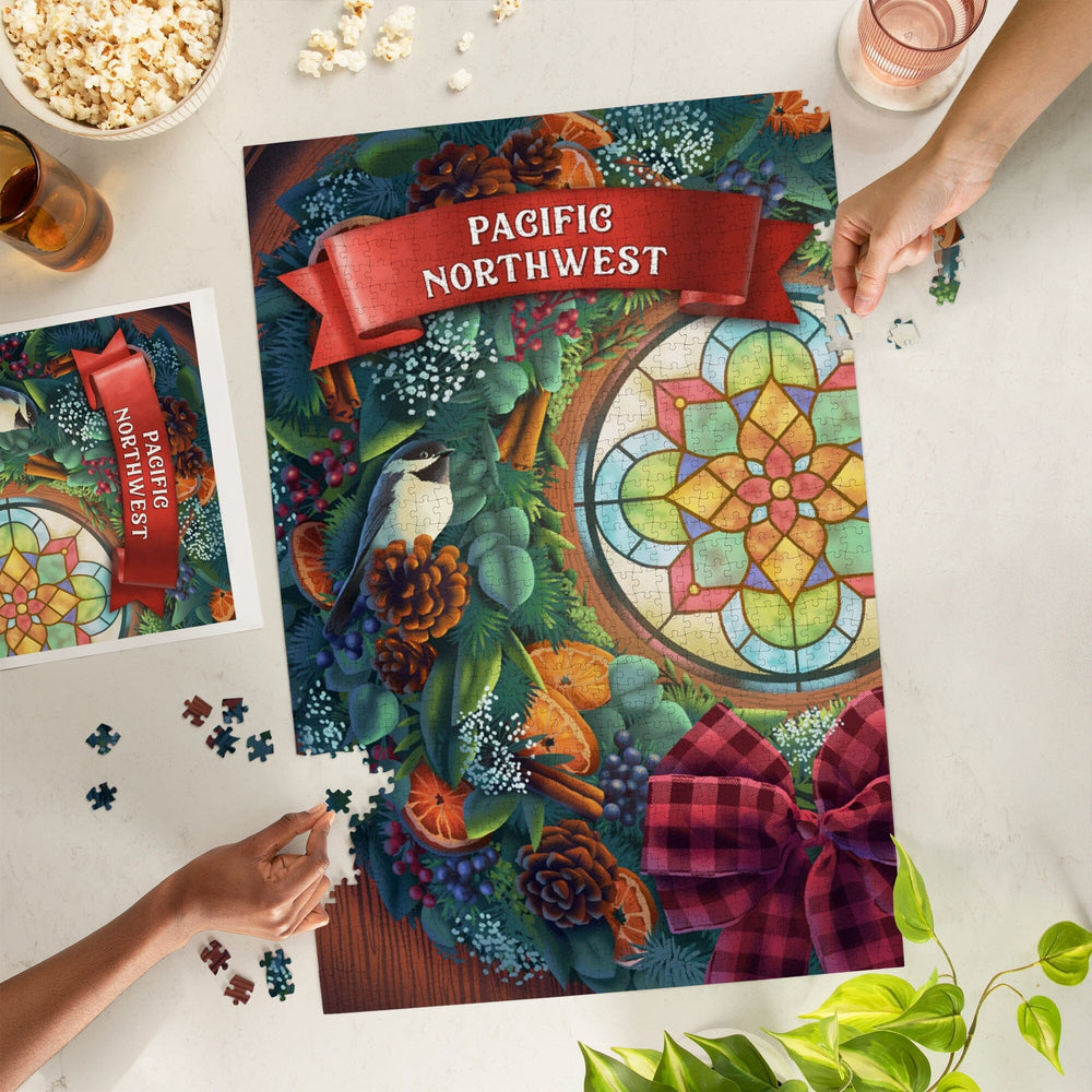 Pacific Northwest, Front Door with Wreath, Jigsaw Puzzle Puzzle Lantern Press