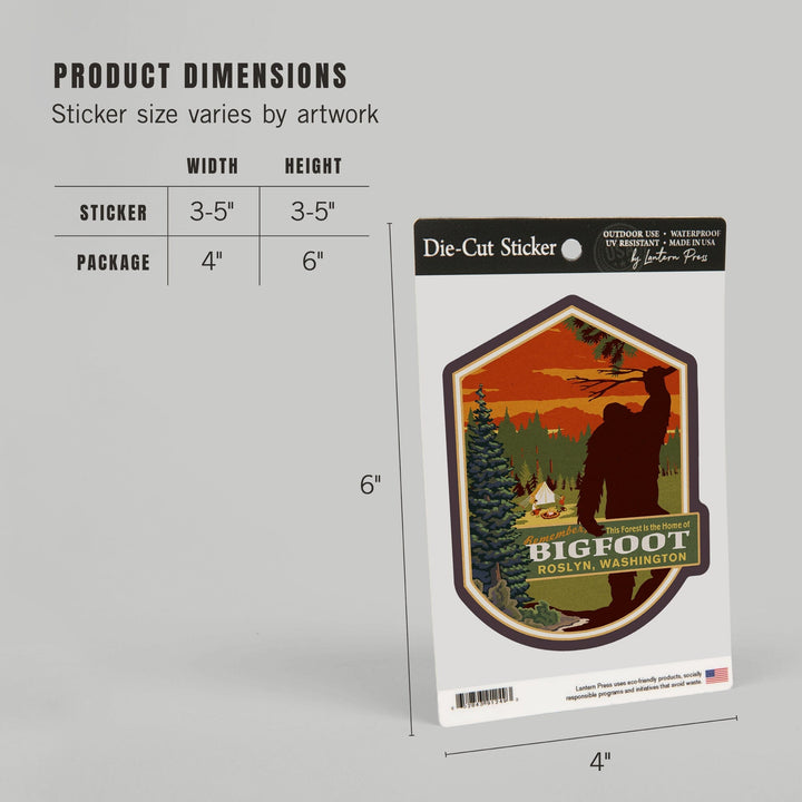 Pacific Northwest, Home of Bigfoot, WPA Style, Contour, Vinyl Sticker Sticker Lantern Press
